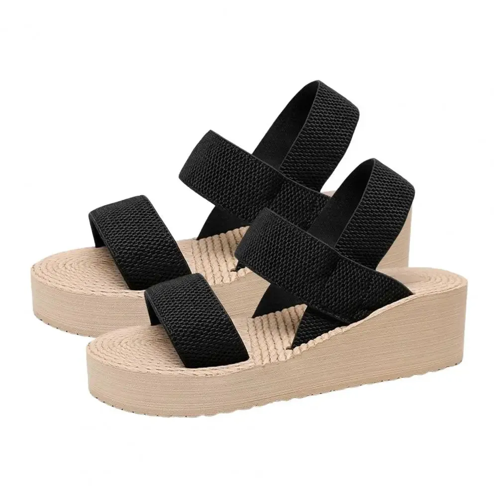 1 Pair Women Summer Slippers Thick Sole Flat Open Toe Anti-skid Elastic Band Roman Style Braided Vacation Beach Sandals