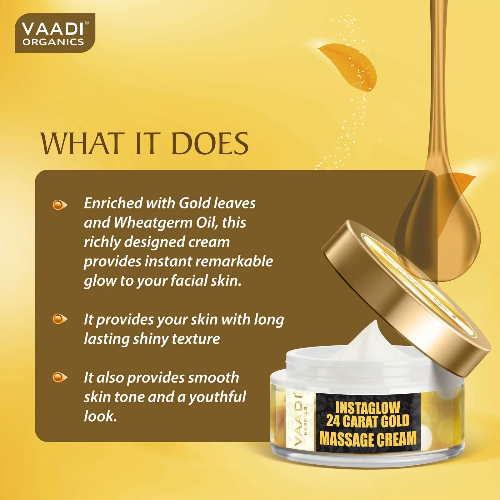24 Carat Gold Massage Cream - Kokum Butter & Wheatgerm Oil (50 gms)