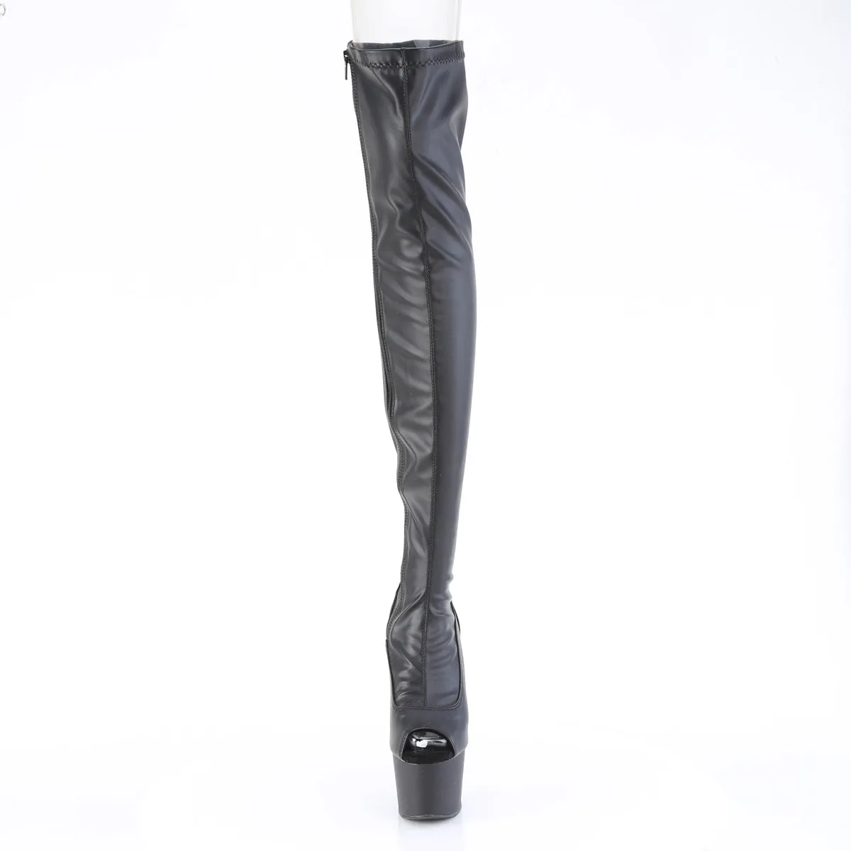 ADORE-3011  Black Stretch Faux Leather/Black Matte