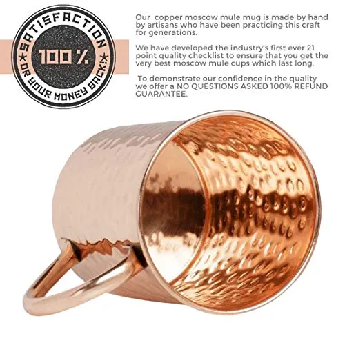 Advanced Mixology [Gift Set] Moscow Mule Mugs - 100% Pure Copper Mugs, 16 Ounce Set of 4 Stylish Designed Mugs with 4 Artisan Hand Crafted Wooden Coasters