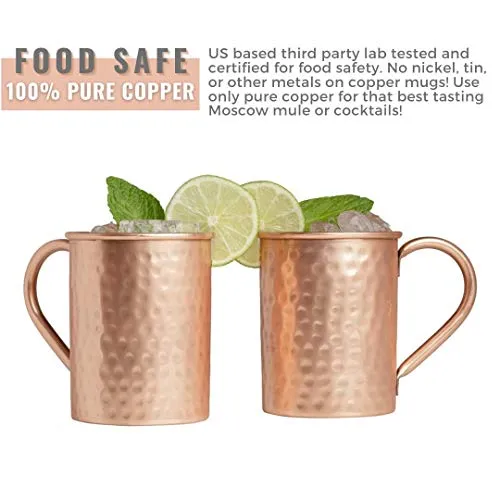 Advanced Mixology [Gift Set] Moscow Mule Mugs - 100% Pure Copper Mugs, 16 Ounce Set of 4 Stylish Designed Mugs with 4 Artisan Hand Crafted Wooden Coasters
