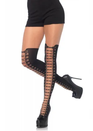 All Tied Up Pantyhose With Opaque Faux Thigh High Boot Detail - One Size