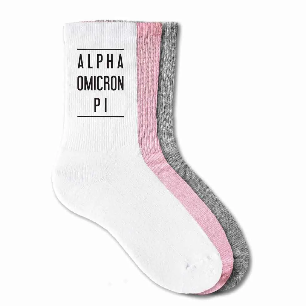 Alpha Omicron Pi Sorority Crew Socks