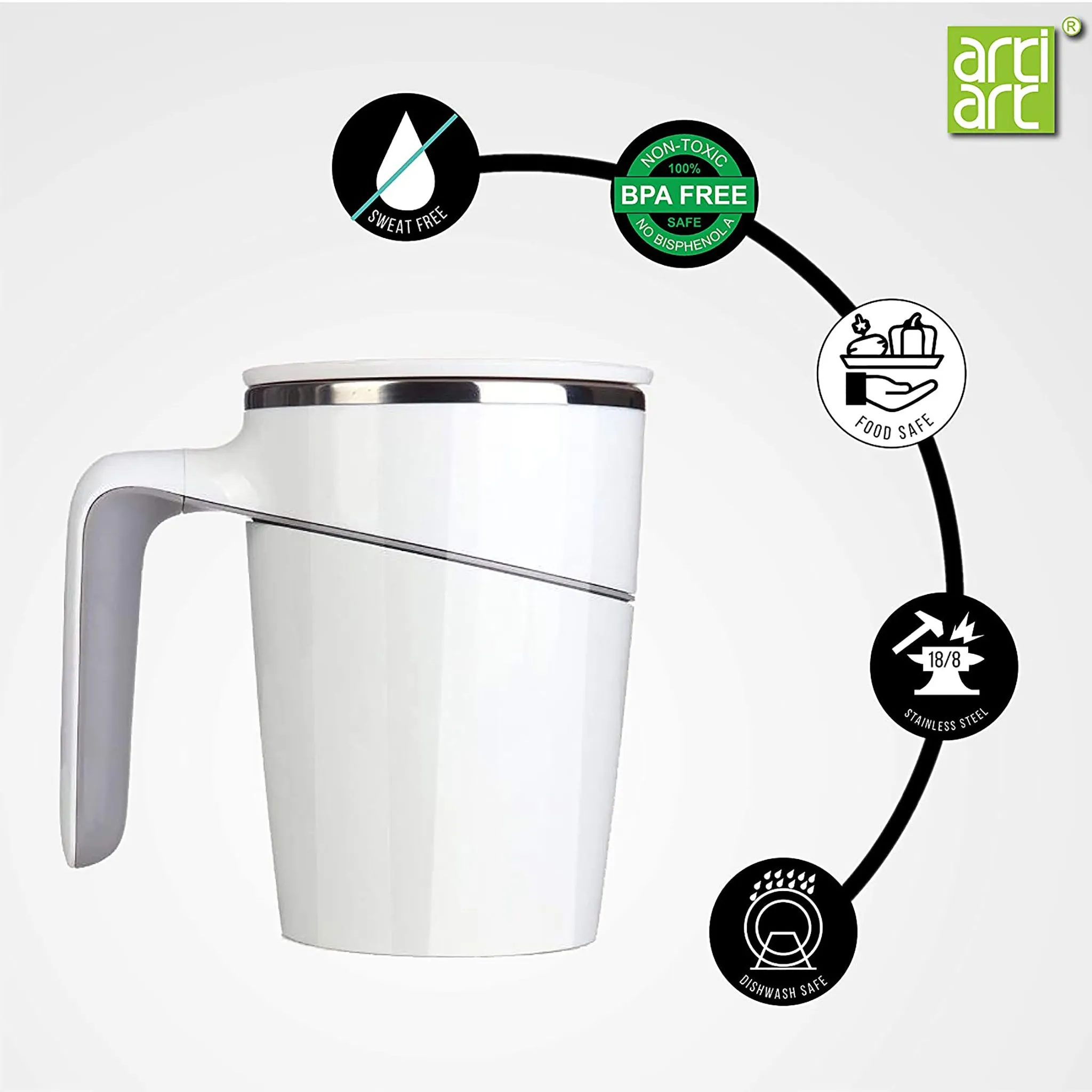 Artiart Grace Mug With Suction, Stainless Steel, Spill Proof