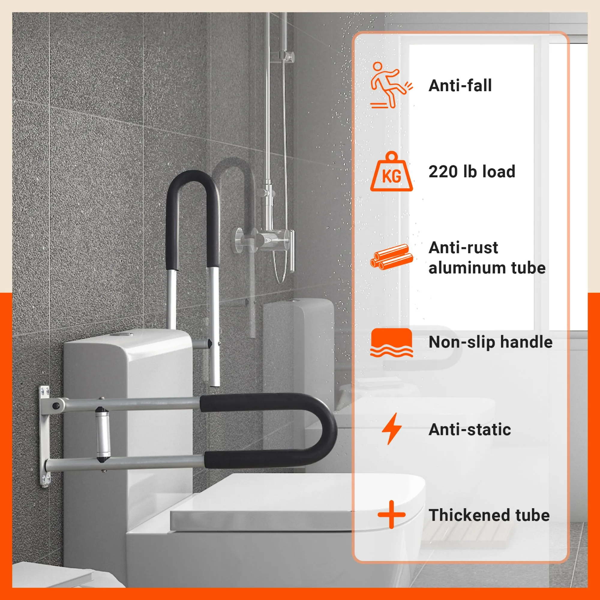 Bathla Wall Mounted Flip up Aluminum Grab Bar - Bathroom Safety Bar