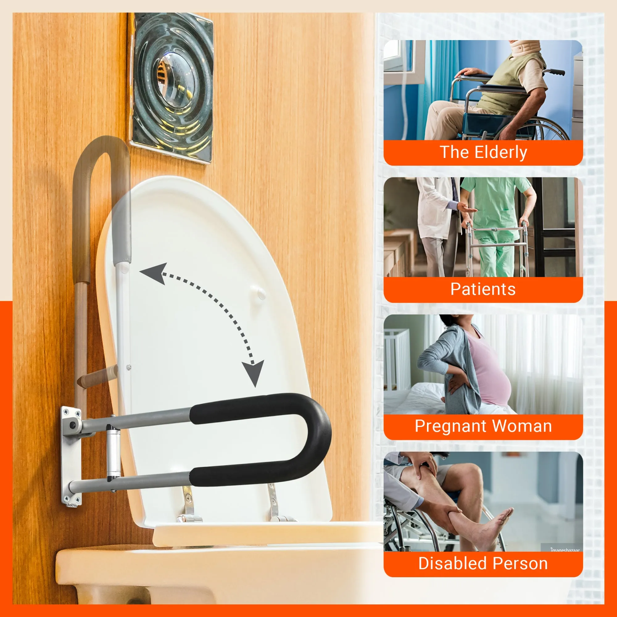 Bathla Wall Mounted Flip up Aluminum Grab Bar - Bathroom Safety Bar