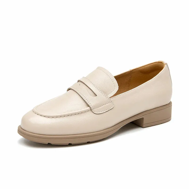 Beautoday Penny Loafers Women Genuine Cow Leather Round Toe Flats Slip-on Retro Vintage Ladies Casual Shoes Handmade HW26119