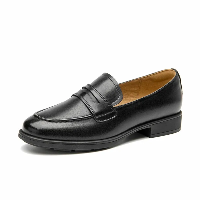 Beautoday Penny Loafers Women Genuine Cow Leather Round Toe Flats Slip-on Retro Vintage Ladies Casual Shoes Handmade HW26119