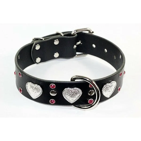Black Leather Doberman Heart Dog Collar