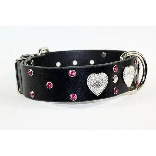 Black Leather Doberman Heart Dog Collar