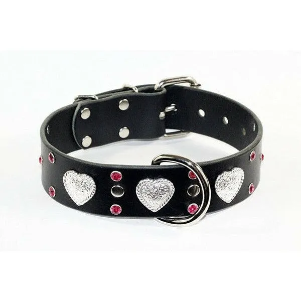 Black Leather Doberman Heart Dog Collar