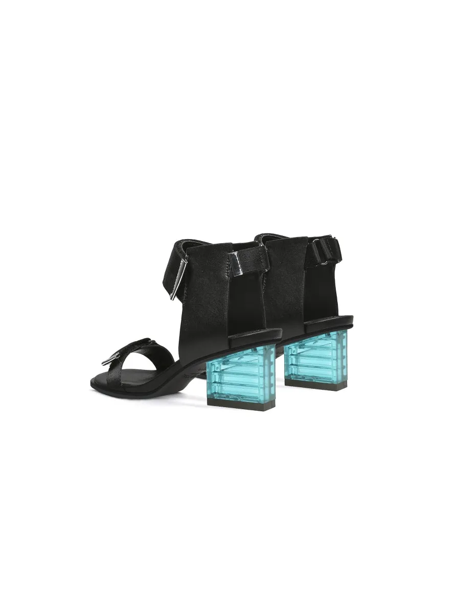 Black Party Heel Leather Sandal