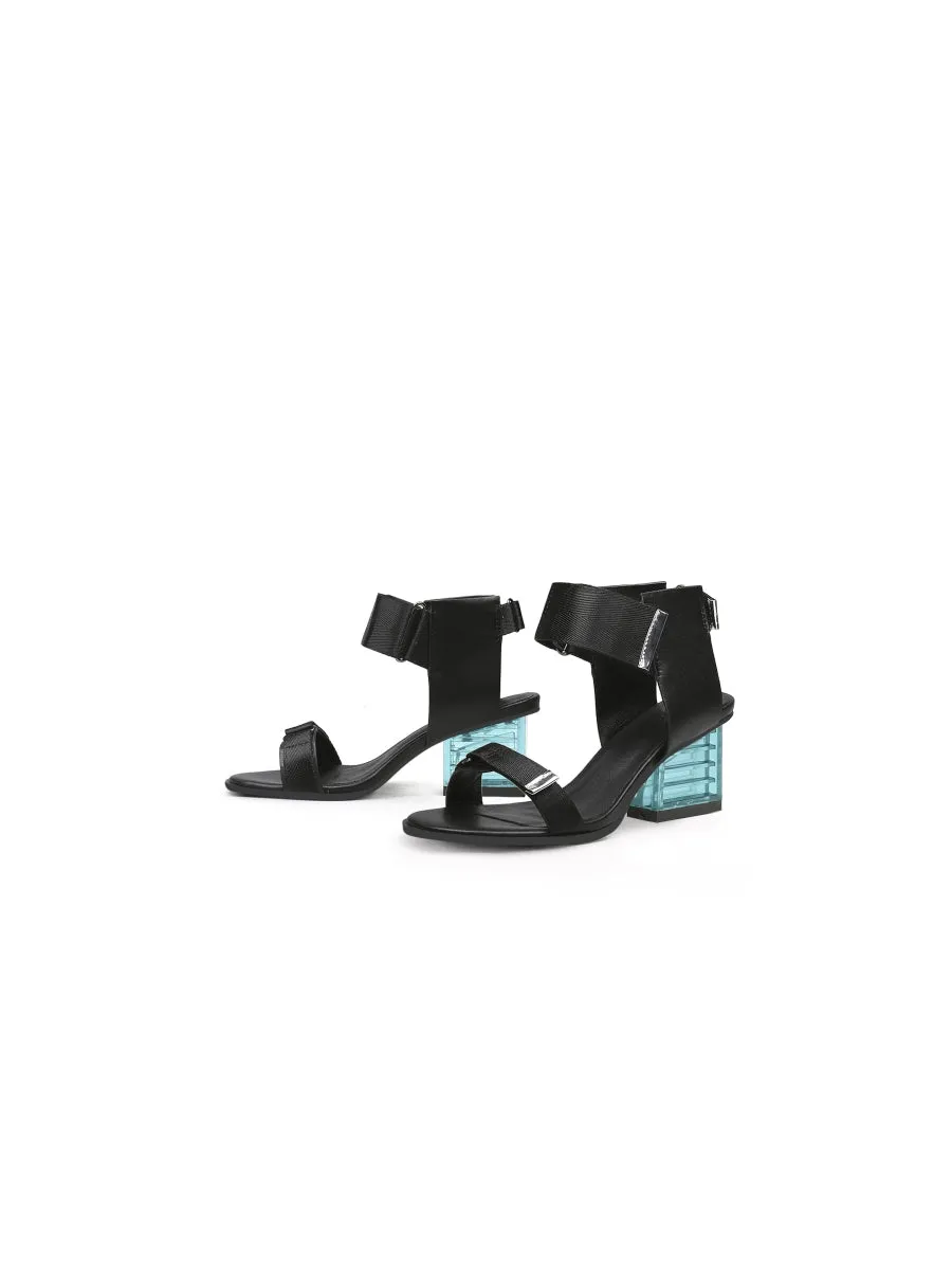 Black Party Heel Leather Sandal