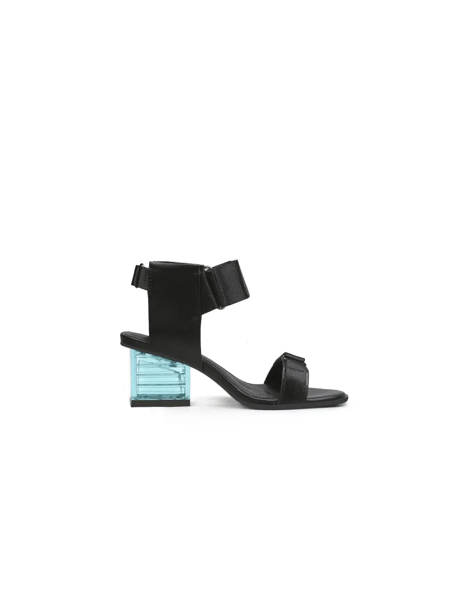 Black Party Heel Leather Sandal