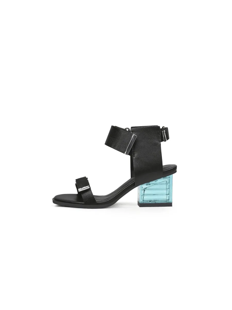 Black Party Heel Leather Sandal