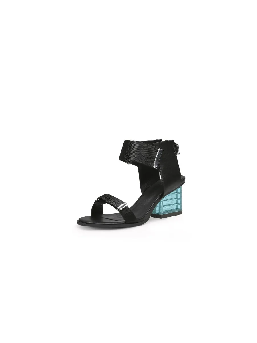 Black Party Heel Leather Sandal