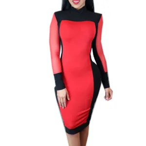 Block Patchwork Party Black Red Slim Dress
