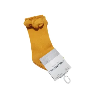 Carlomagno Mustard Knee High Bow Socks