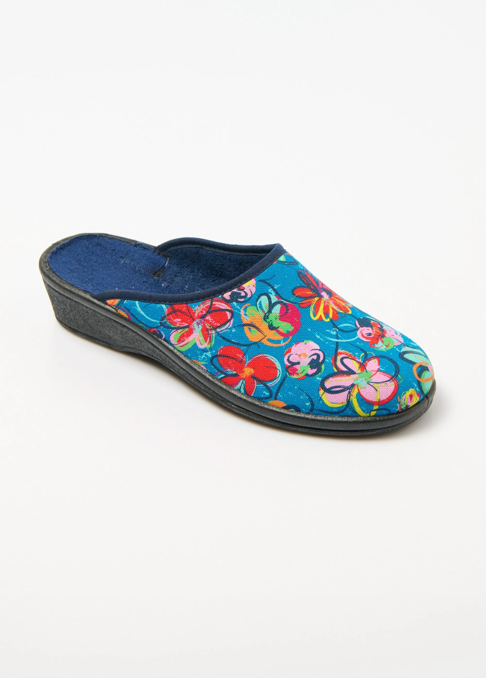 Comfort width floral mule slippers