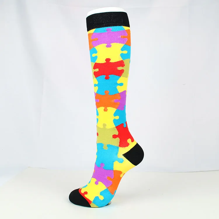 Compression Socks ( 1 pair 15-20 mm Hg for Women & Men Graduated Supports Fashion Novelty Design Stocking