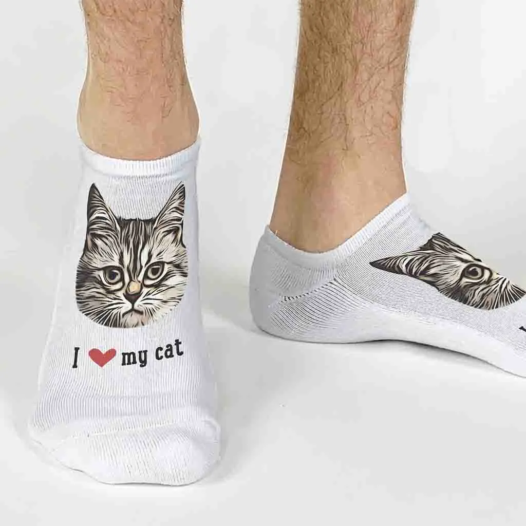 Custom I Love My Cat Photo Socks