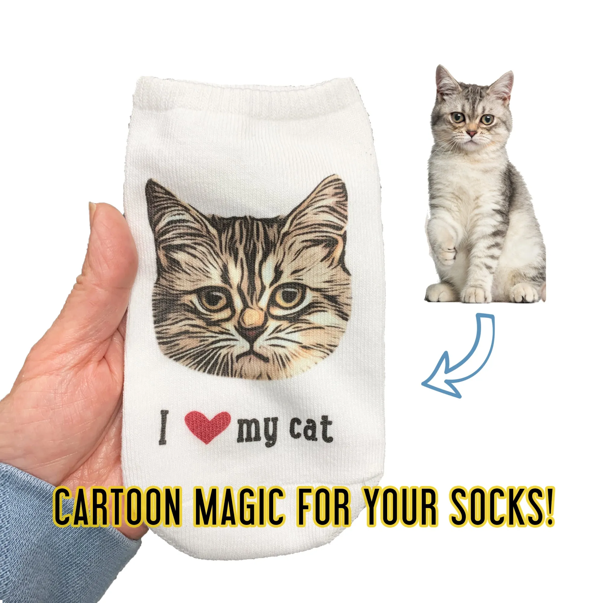 Custom I Love My Cat Photo Socks