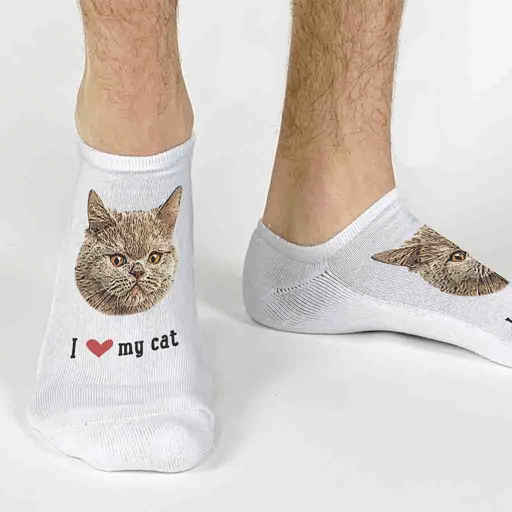 Custom I Love My Cat Photo Socks