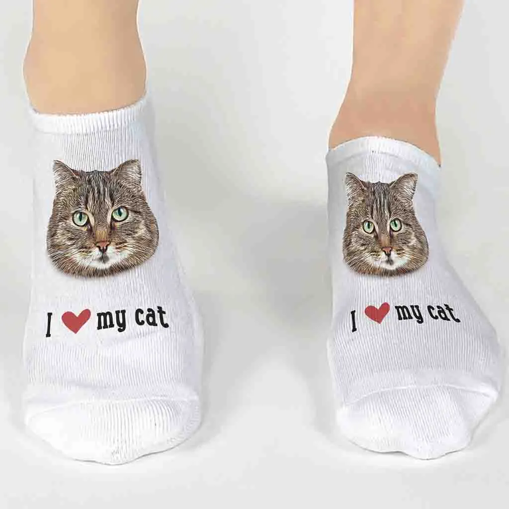 Custom I Love My Cat Photo Socks