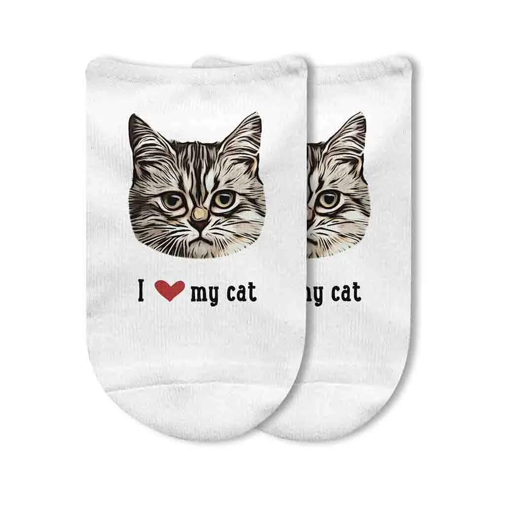 Custom I Love My Cat Photo Socks