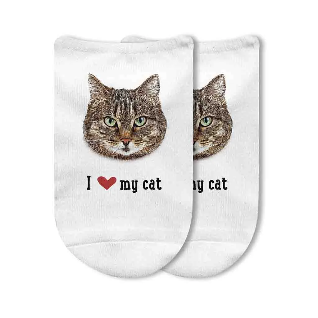 Custom I Love My Cat Photo Socks