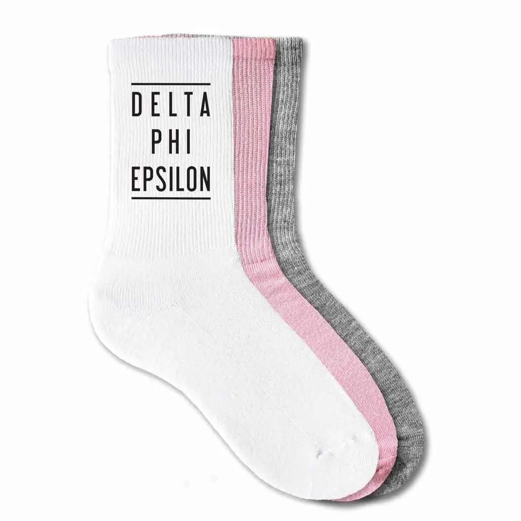 Delta Phi Epsilon Sorority Crew Socks
