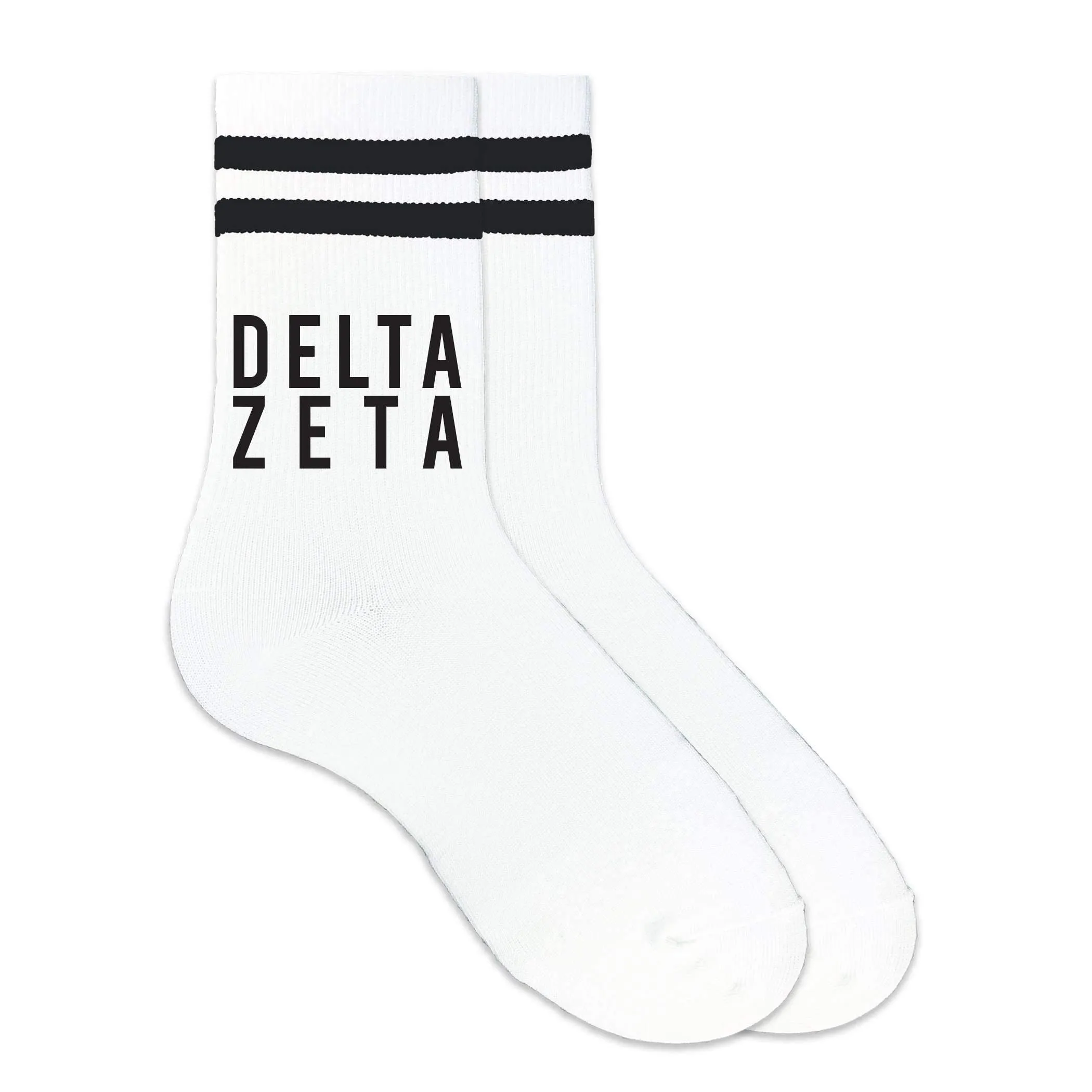 Delta Zeta - Black Writing on Striped Crew Socks