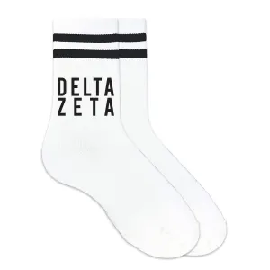 Delta Zeta - Black Writing on Striped Crew Socks