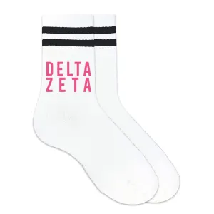 Delta Zeta in Sorority Color on Striped Crew Socks