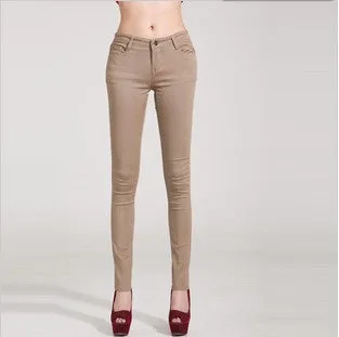 Fashion Pencil Jeans Woman Candy Colored Mid Waist Full Length Zipper Slim Fit Skinny Women Pants WKP004