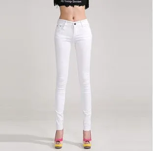 Fashion Pencil Jeans Woman Candy Colored Mid Waist Full Length Zipper Slim Fit Skinny Women Pants WKP004