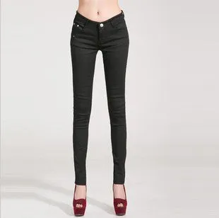 Fashion Pencil Jeans Woman Candy Colored Mid Waist Full Length Zipper Slim Fit Skinny Women Pants WKP004