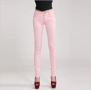 Fashion Pencil Jeans Woman Candy Colored Mid Waist Full Length Zipper Slim Fit Skinny Women Pants WKP004