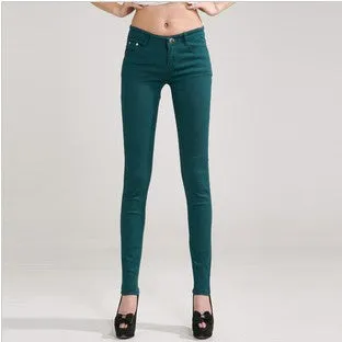 Fashion Pencil Jeans Woman Candy Colored Mid Waist Full Length Zipper Slim Fit Skinny Women Pants WKP004