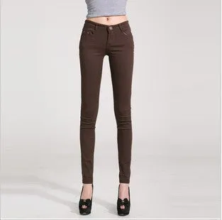 Fashion Pencil Jeans Woman Candy Colored Mid Waist Full Length Zipper Slim Fit Skinny Women Pants WKP004