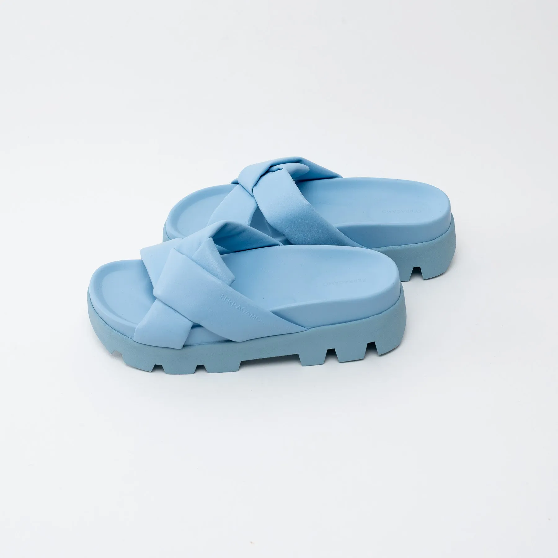 Ferragamo Blue Sporty Slider with Origami Knot Size 8