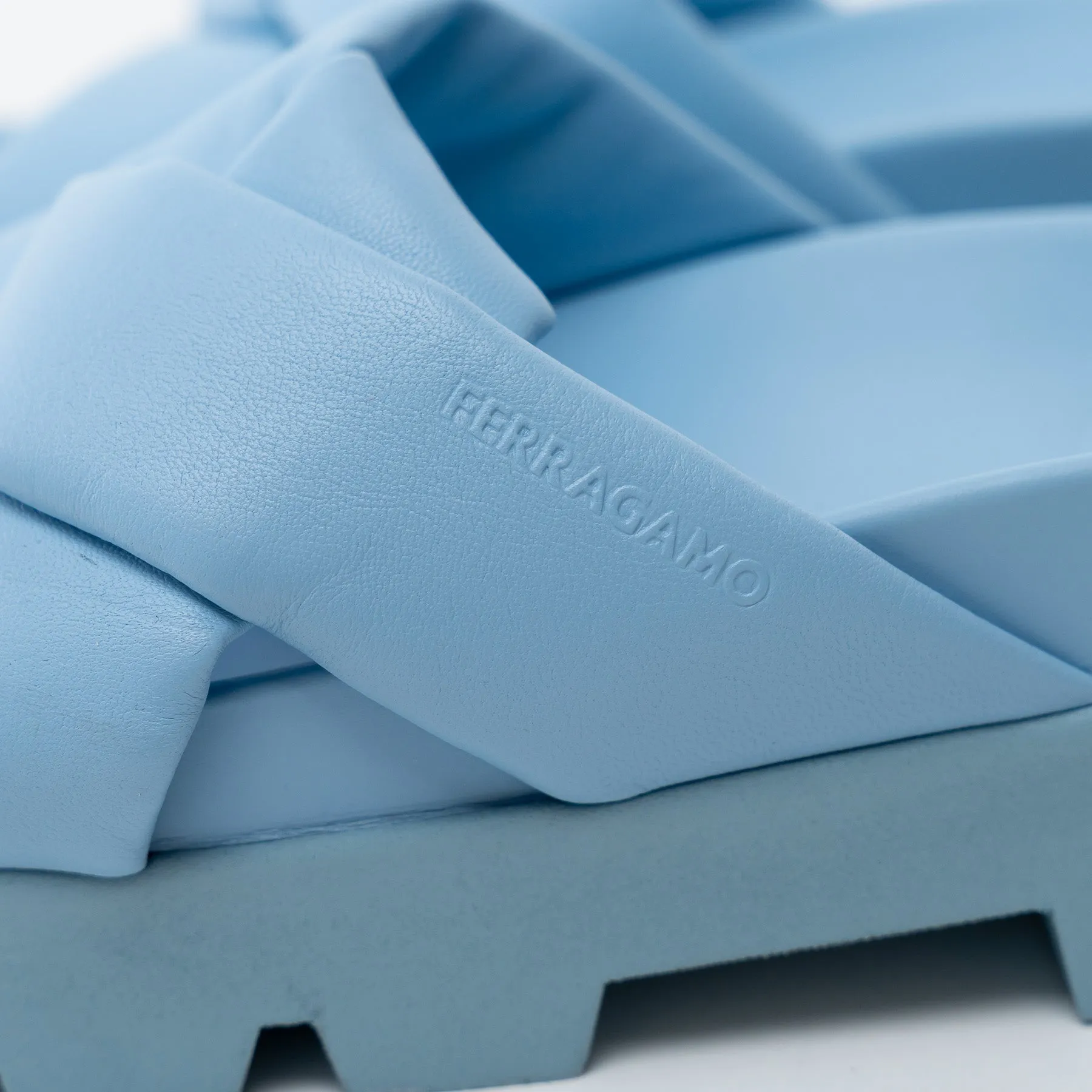 Ferragamo Blue Sporty Slider with Origami Knot Size 8