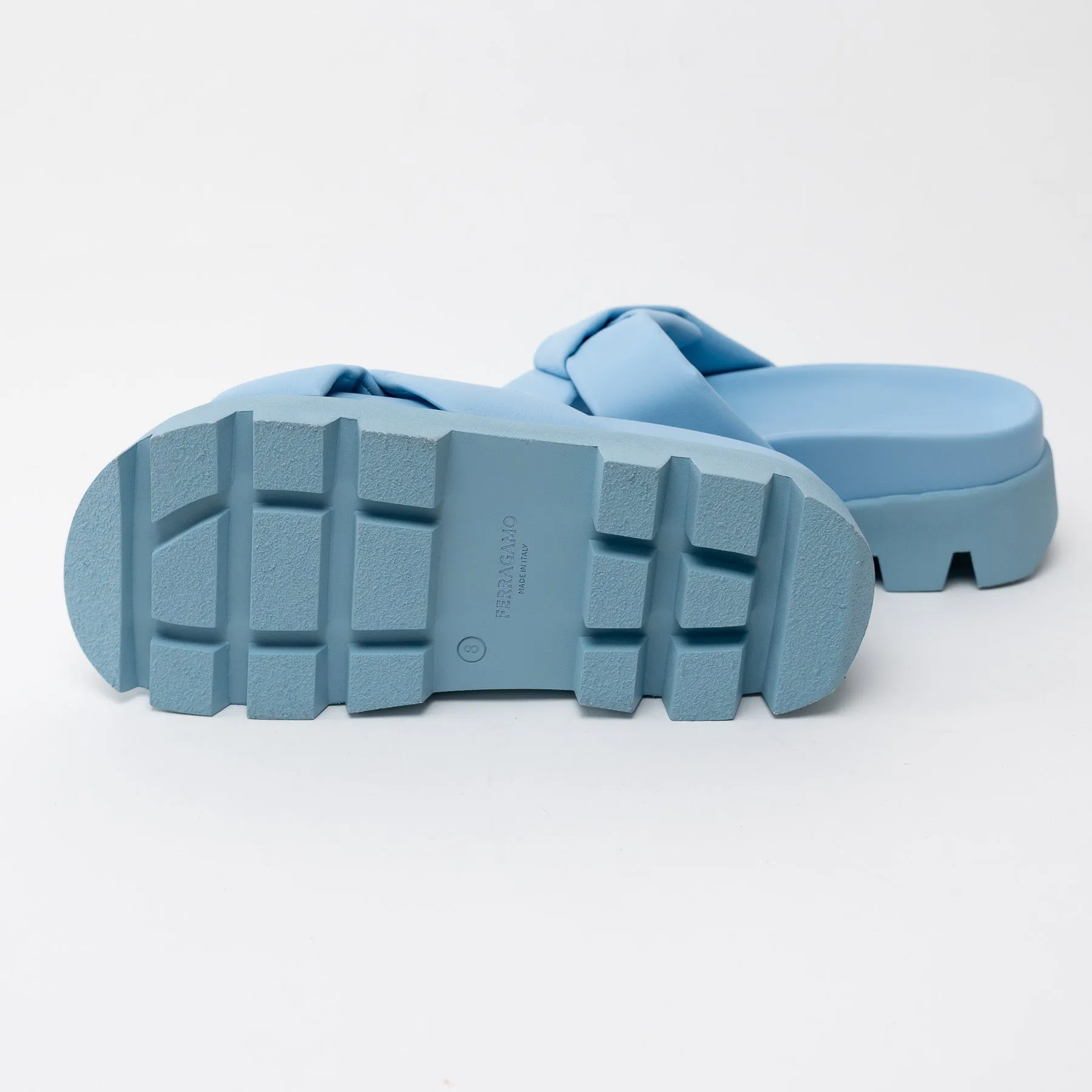 Ferragamo Blue Sporty Slider with Origami Knot Size 8