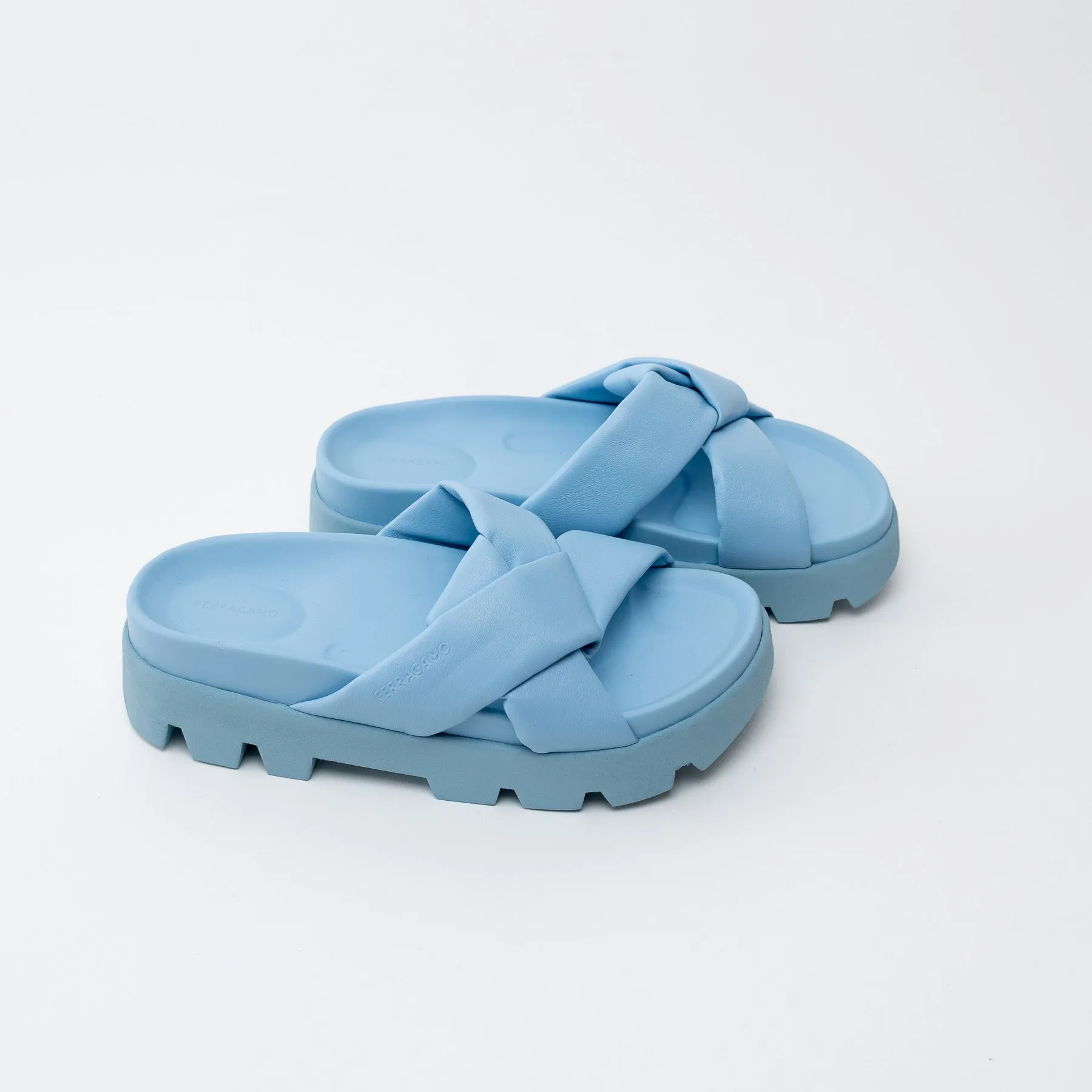 Ferragamo Blue Sporty Slider with Origami Knot Size 8