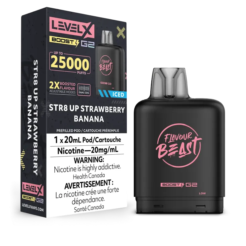 Flavour Beast Level X BOOST G2 Pods 20mL - STR8 UP STRAWBERRY BANANA ICED