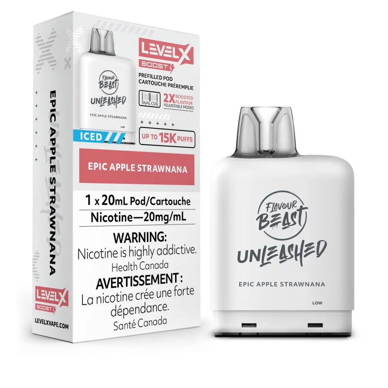 Flavour Beast Level X UNLEASHED BOOST Pods 20ml - EPIC APPLE STRAWNANA