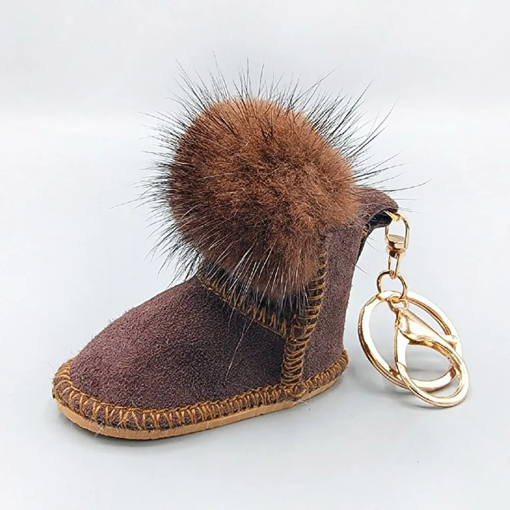 Fur Pom Pom Boot Keychains | K1661