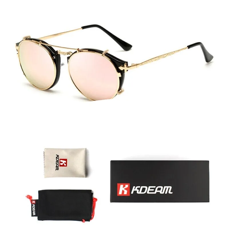 Happy Clip On  Removable Round Glasses Steampunk Sunglasses