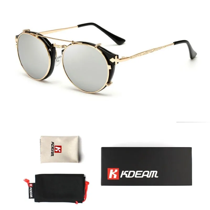 Happy Clip On  Removable Round Glasses Steampunk Sunglasses