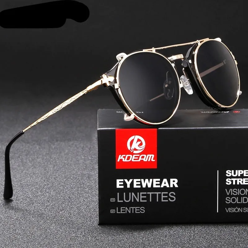 Happy Clip On  Removable Round Glasses Steampunk Sunglasses